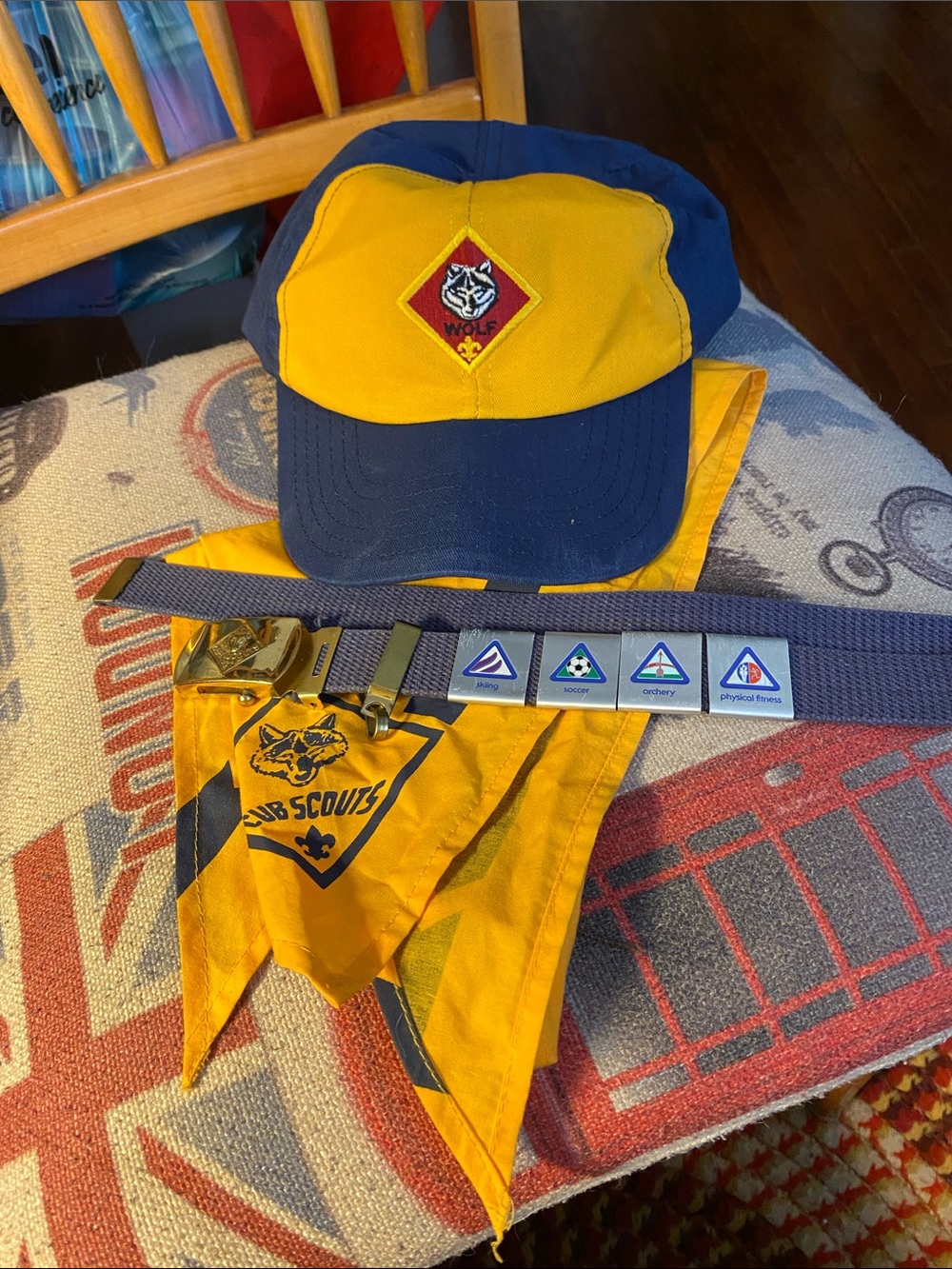 WOLF Cub Scouts Hat Neckerchief Slide Belt Lot Set BSA